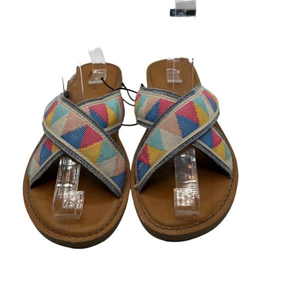 Toms Womens Viv Sandals Geometric Colorful Canvas Slides Cross Straps - Picture 2 of 5